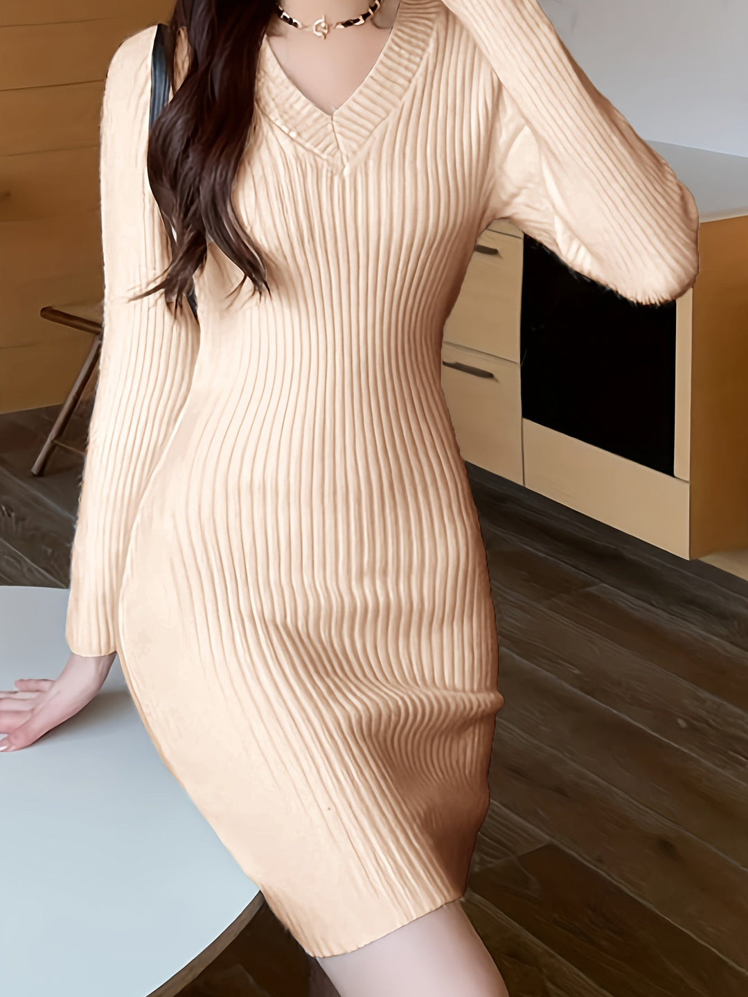 Elegantes Damen Strickkleid in Rippstruktur (11)