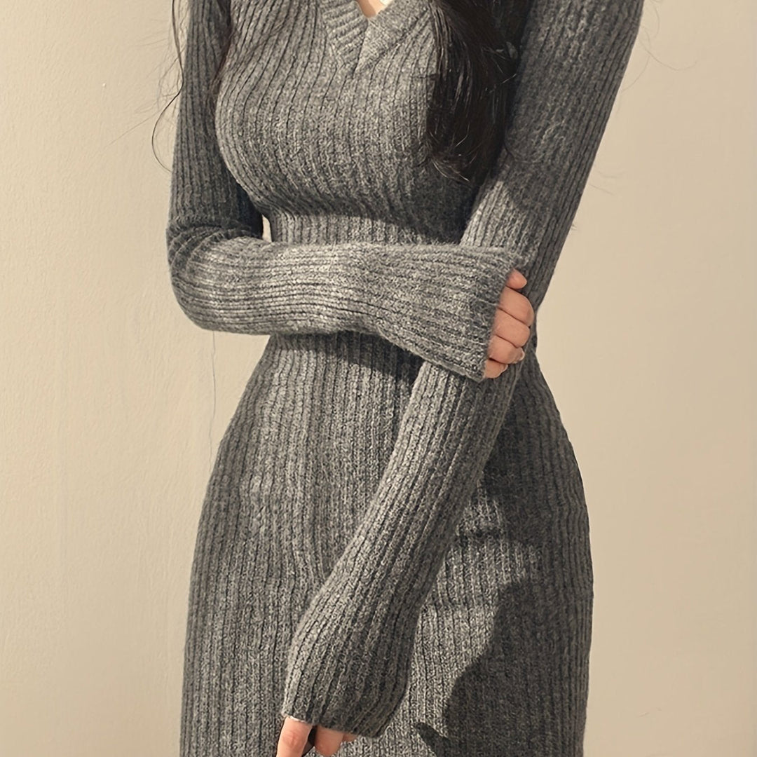 Elegantes Damen Strickkleid in Rippstruktur in Grau