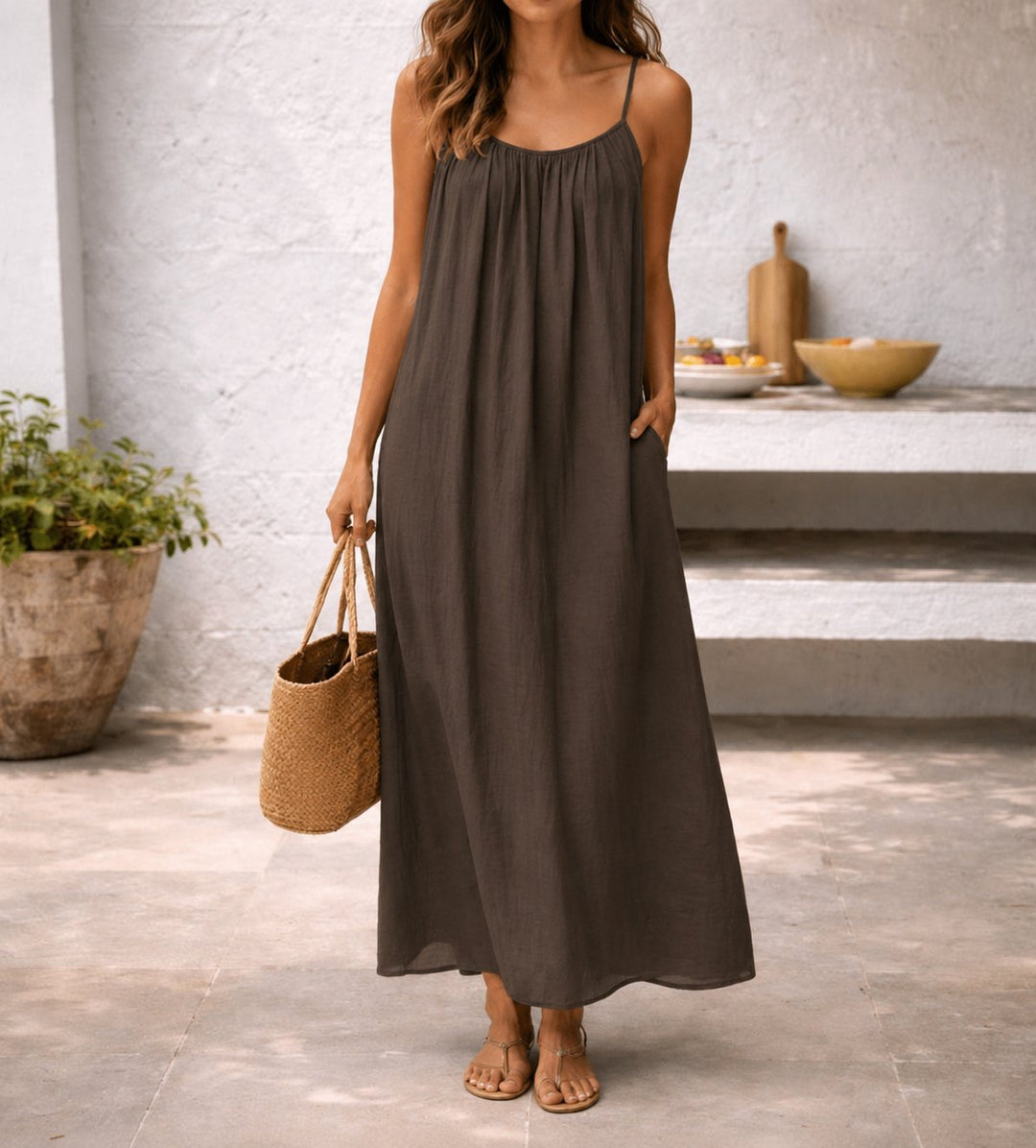 Elegantes Damen Strickkleid Maxi für Hochzeiten in Braun