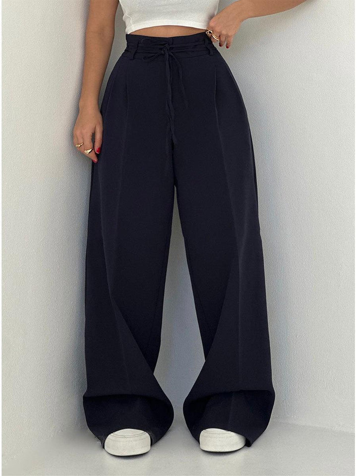 Elegantes Pantalones Anchos de Cintura Alta en Azul marino