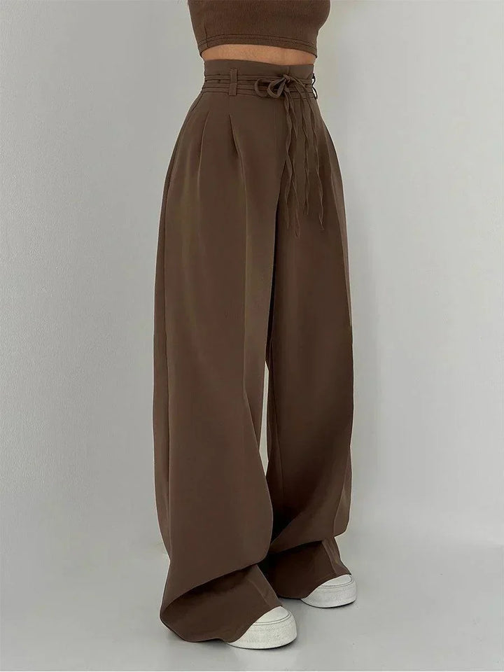 Elegantes Pantalones Anchos de Cintura Alta en Kaffee