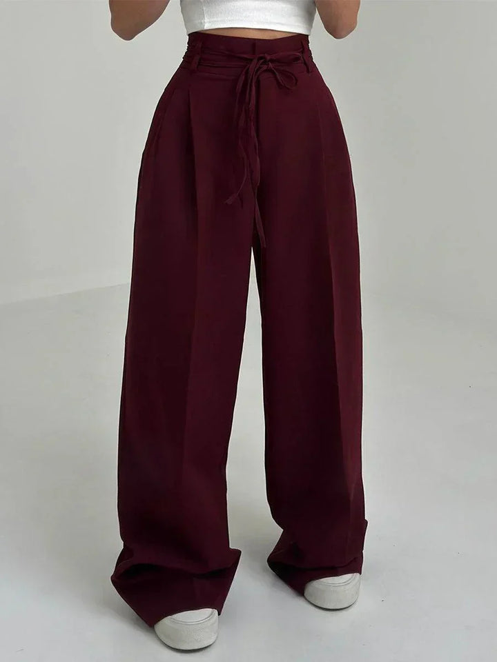 Elegantes Pantalones Anchos de Cintura Alta en Vino