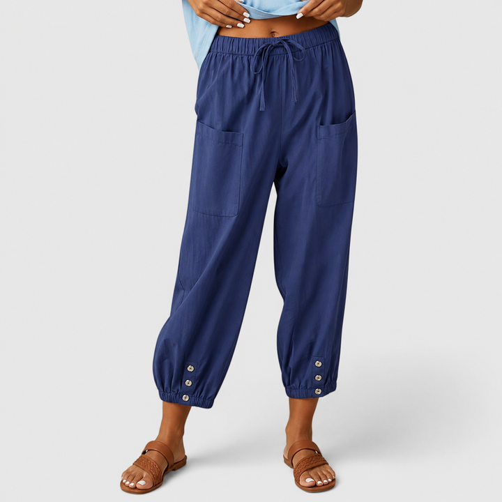 Elegantes pantalones de lino en Azul marino