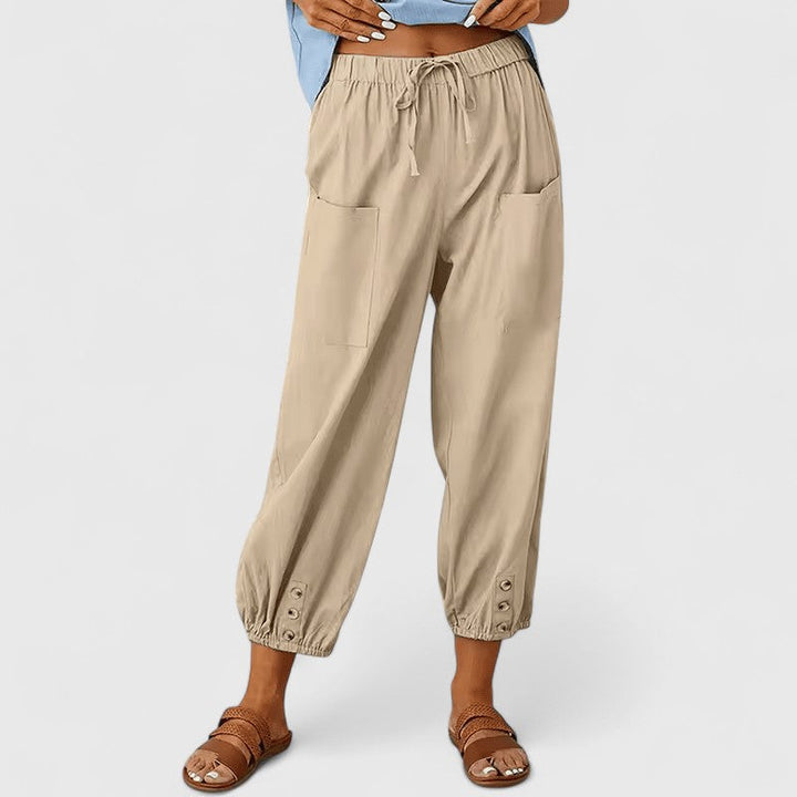 Elegantes pantalones de lino en Caqui