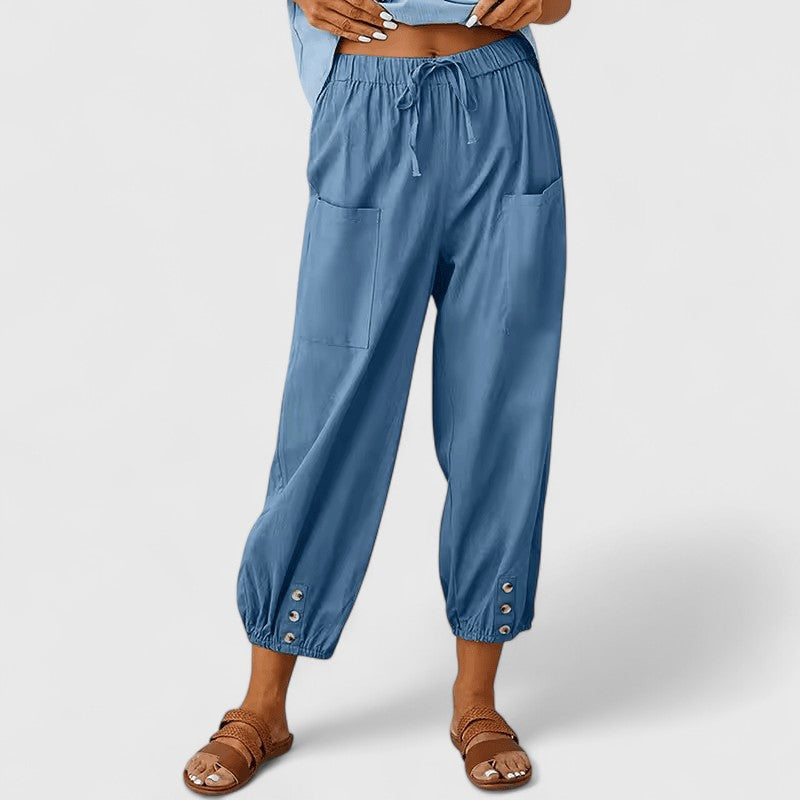 Elegantes pantalones de lino en Denimblau
