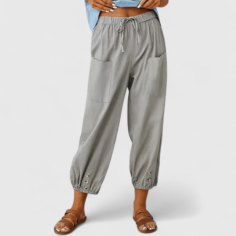 Elegantes pantalones de lino en Gris claro