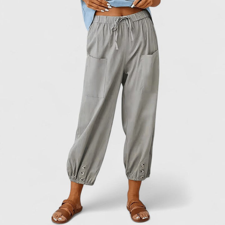Elegantes pantalones de lino en Gris claro