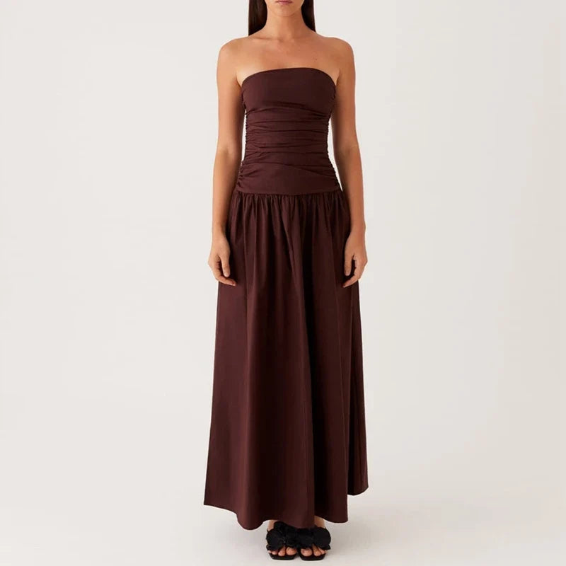 Festliches Damen Strickkleid in Maxilänge in Braun
