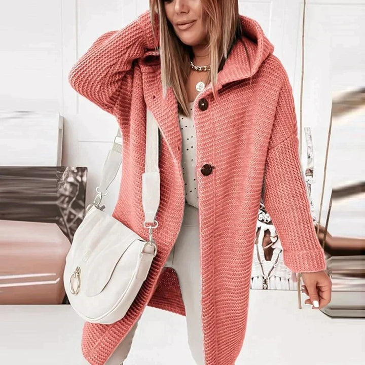 Gemütliche Damen Cardigan mit Kapuze Langform