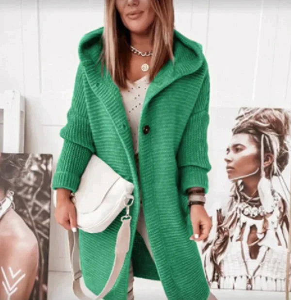 Gemütliche Damen Cardigan mit Kapuze Langform (5)