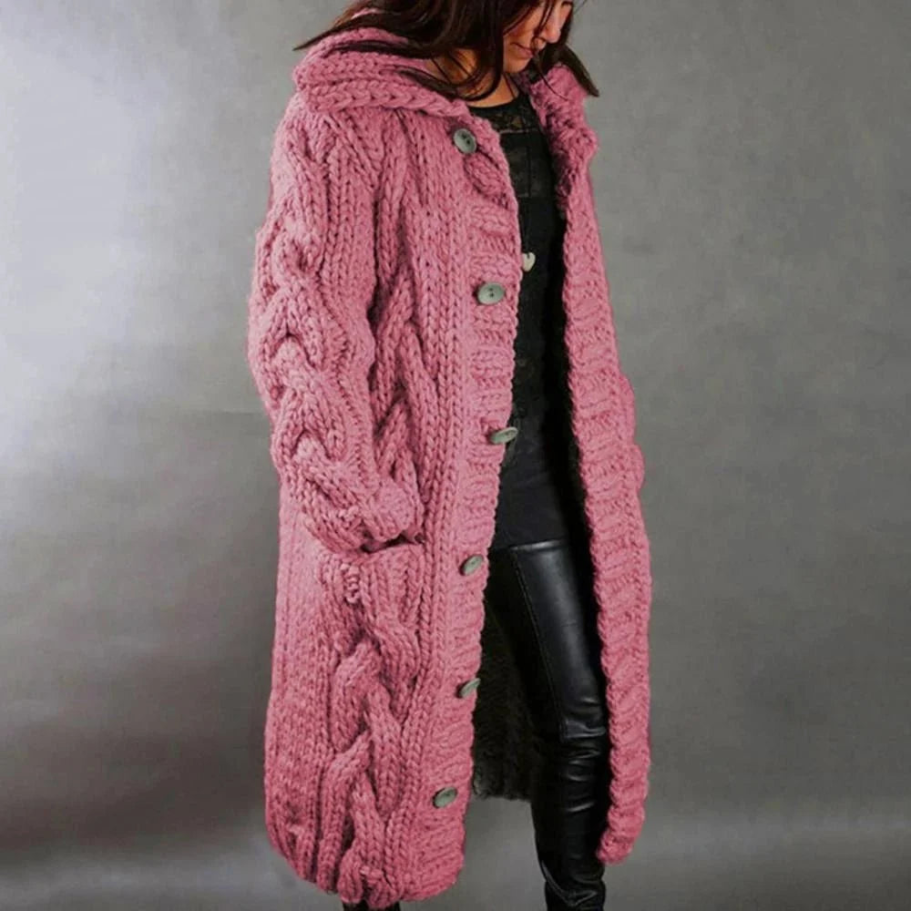 Gemütlicher Damen Cardigan knielang für den Herbst in Rosa