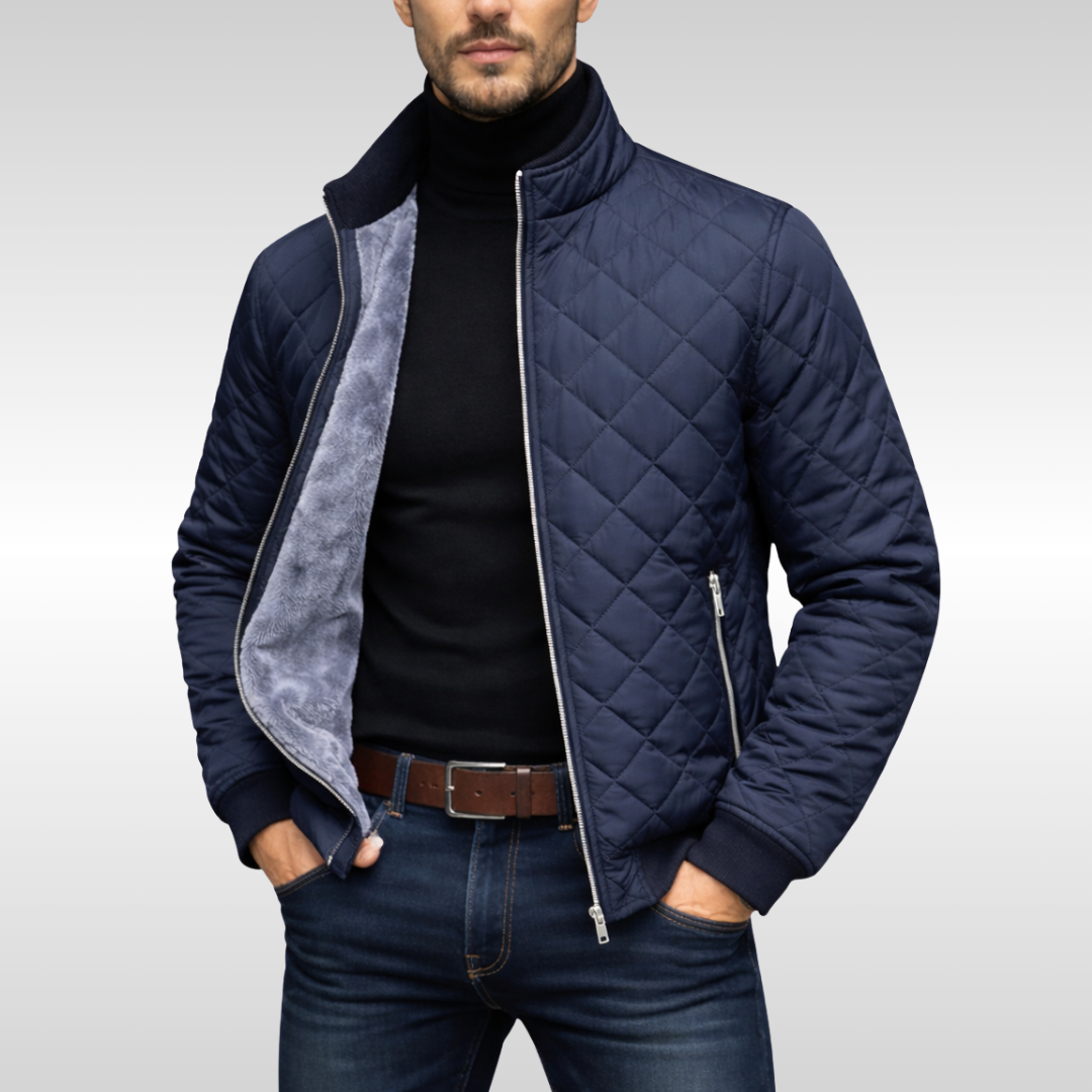 Gesteppte Herren Winterjacke mit Fleecefutter in Marineblau