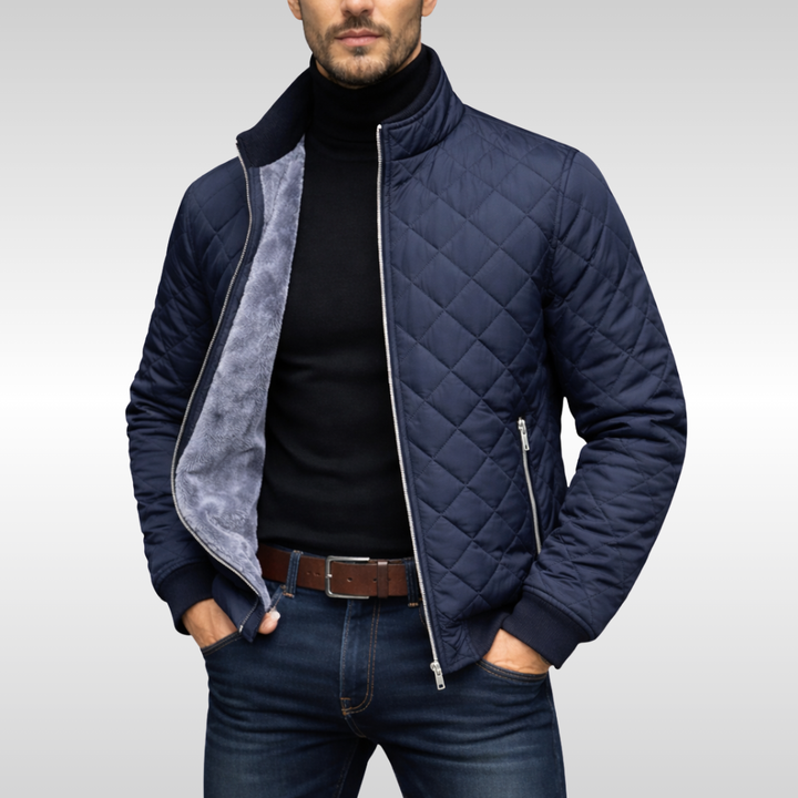 Gesteppte Herren Winterjacke mit Fleecefutter in Marineblau