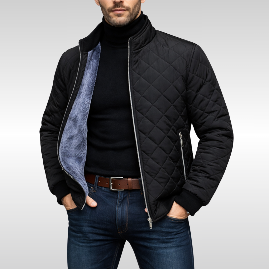 Gesteppte Herren Winterjacke mit Fleecefutter in Schwarz