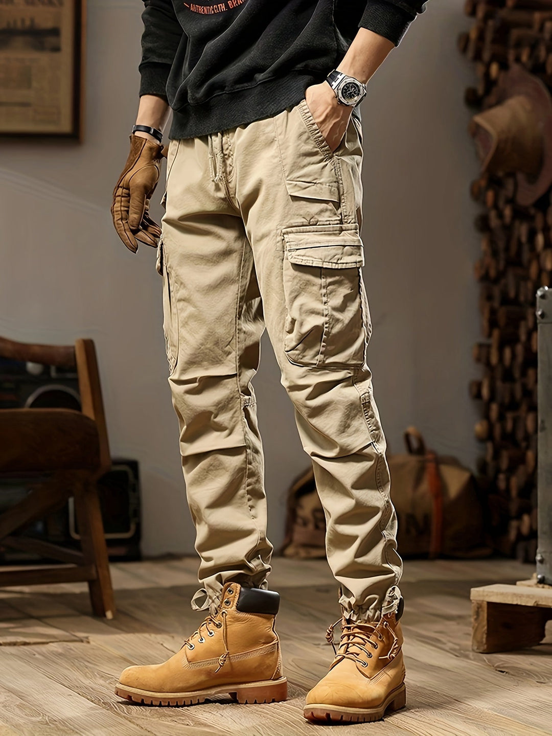 Herren Baggy Cargo-Hose für jeden Tag in Khaki