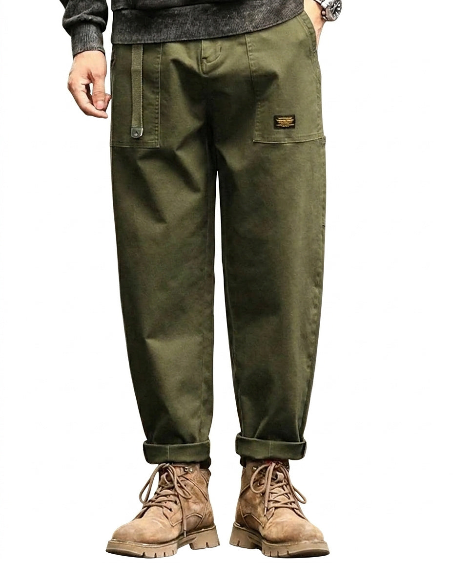 Herren Cargohose Loose Fit für Rucksack-Träger in Armeegrün