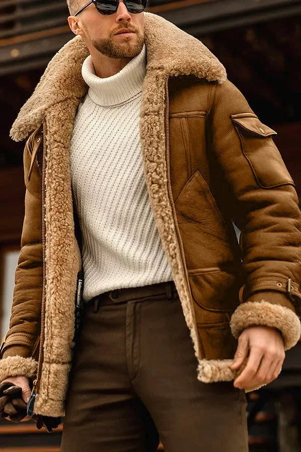Herren Fleecejacke mit eleganter Camel-Optik für Herbst in Braun