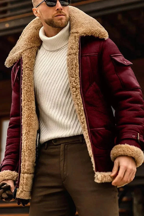 Herren Fleecejacke mit eleganter Camel-Optik für Herbst in Rot