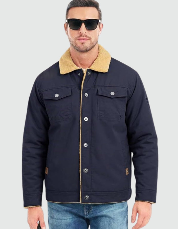 Herren Jacke aus Canvas mit Sherpa-Futter in Blau