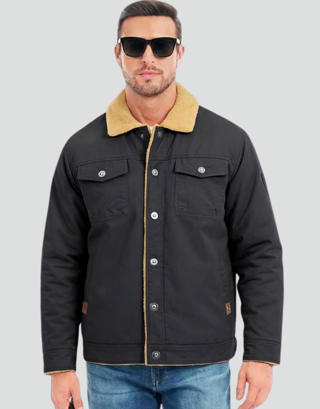 Herren Jacke aus Canvas mit Sherpa-Futter in Grau