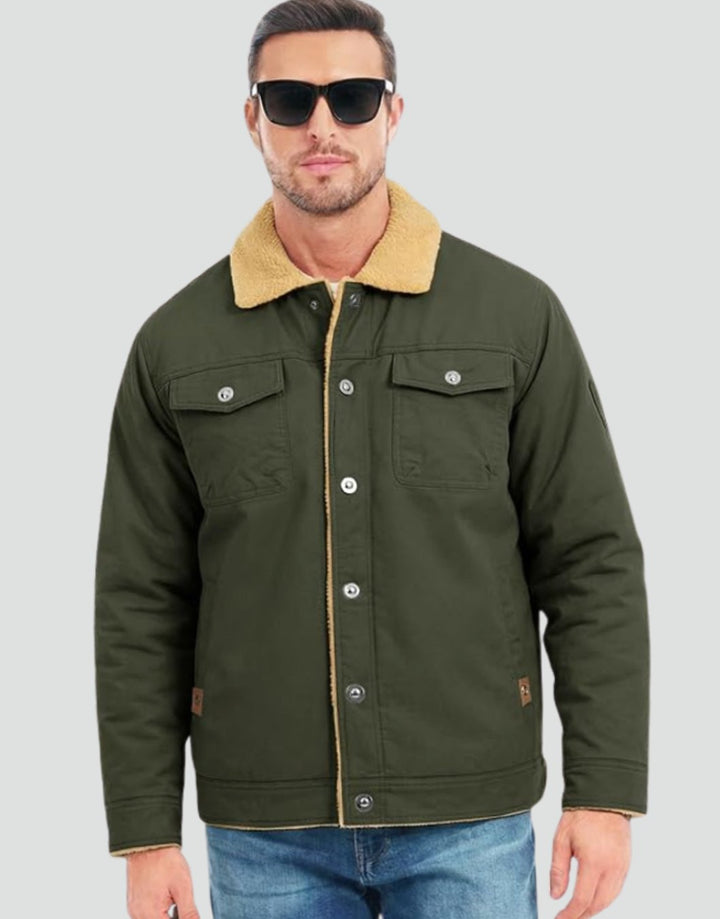 Herren Jacke aus Canvas mit Sherpa-Futter in Grün