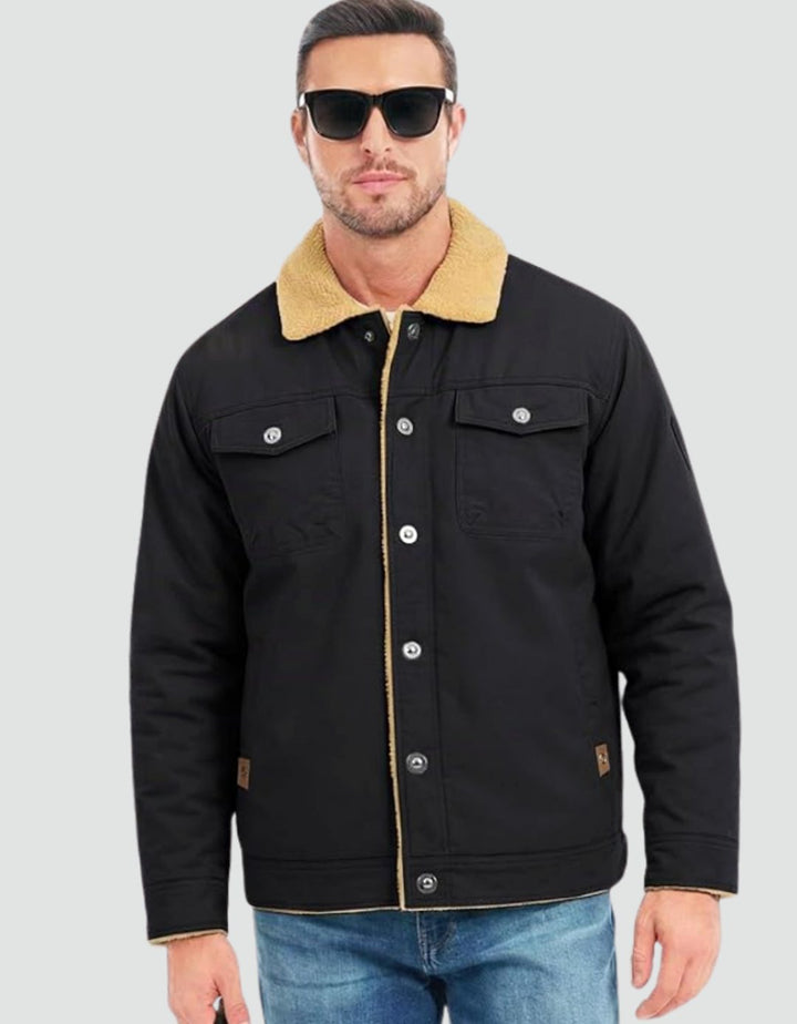 Herren Jacke aus Canvas mit Sherpa-Futter in Schwarz