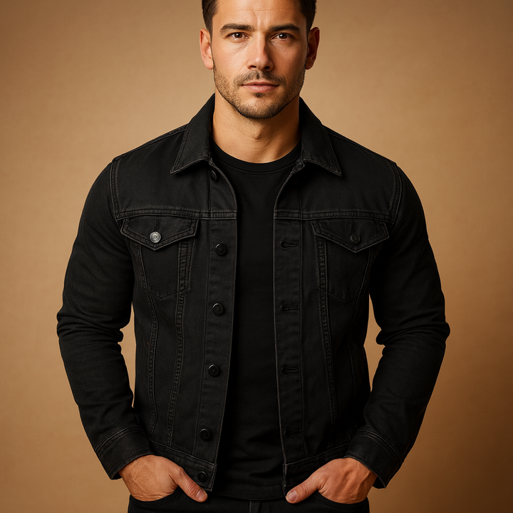Herren Jacke aus Denim im klassischen Trucker-Stil in Schwarz