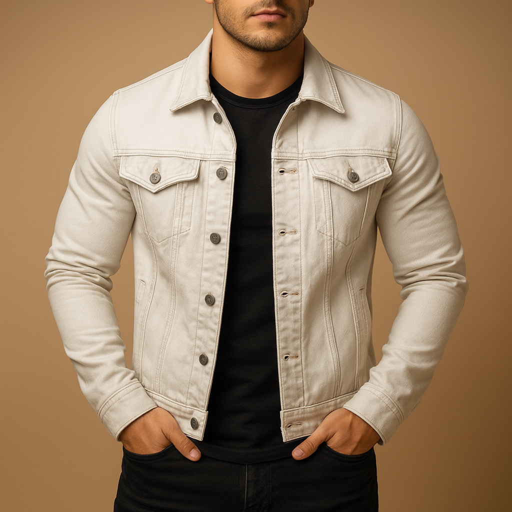 Herren Jacke aus Denim im klassischen Trucker-Stil in Weiß