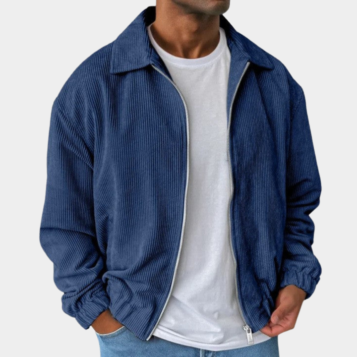 Herren Jacke aus Kordstoff im lockeren Design in Blau