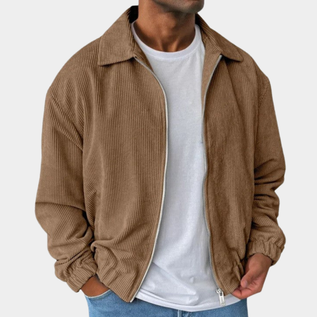 Herren Jacke aus Kordstoff im lockeren Design in Braun