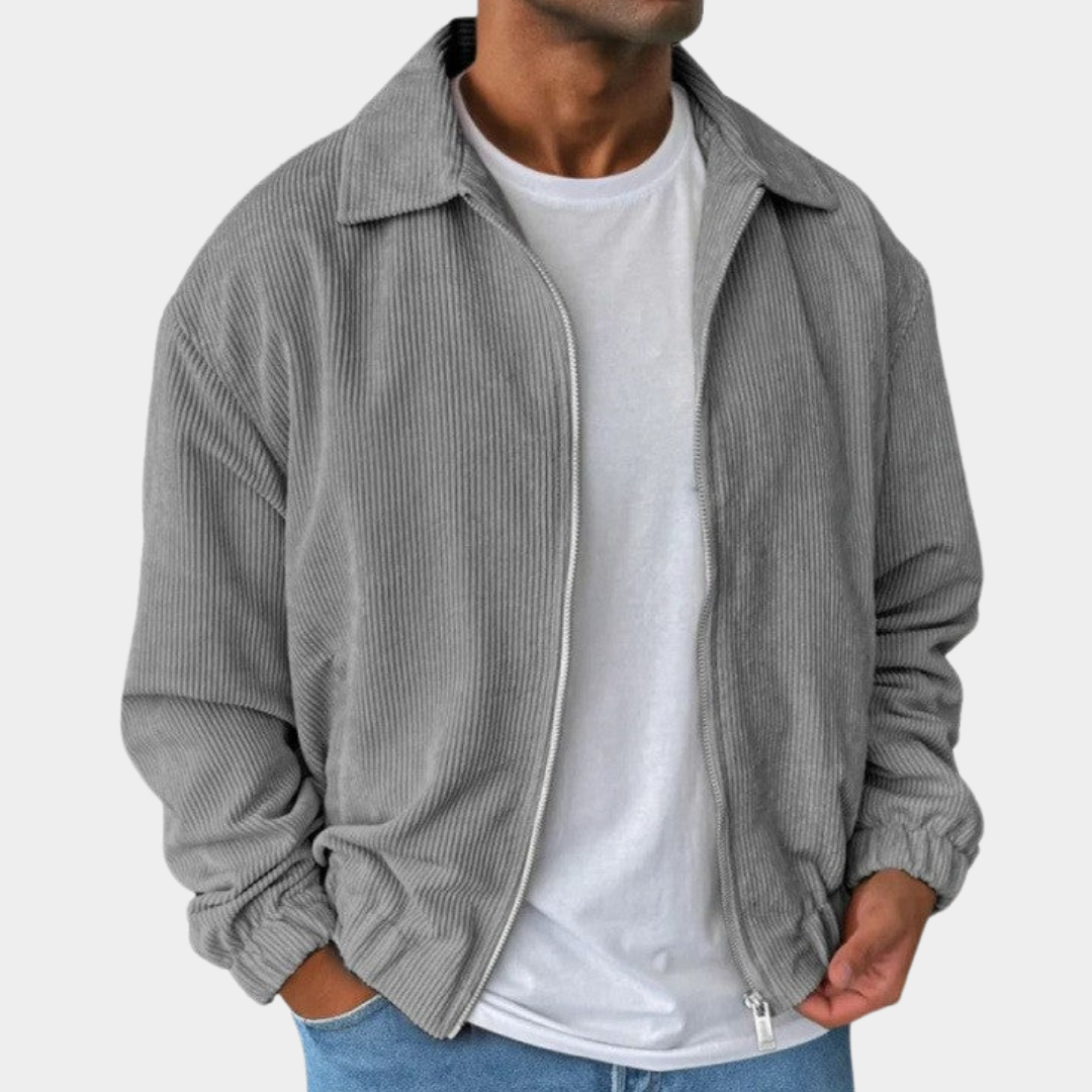 Herren Jacke aus Kordstoff im lockeren Design in Grau