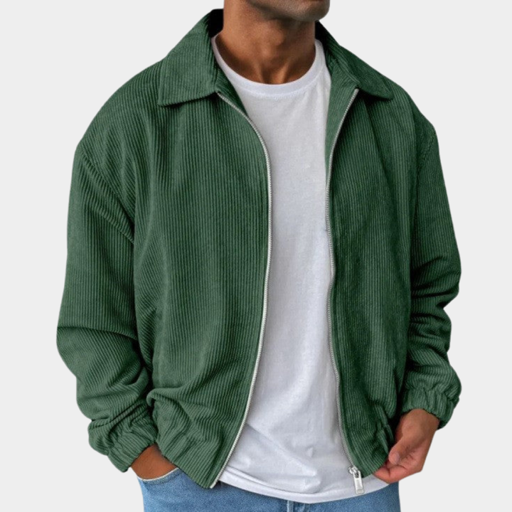 Herren Jacke aus Kordstoff im lockeren Design in Grün