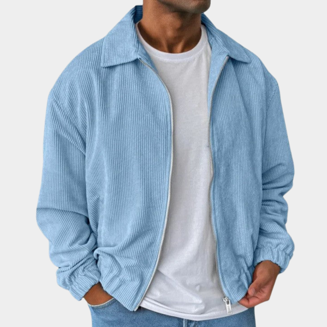 Herren Jacke aus Kordstoff im lockeren Design in Hellblau