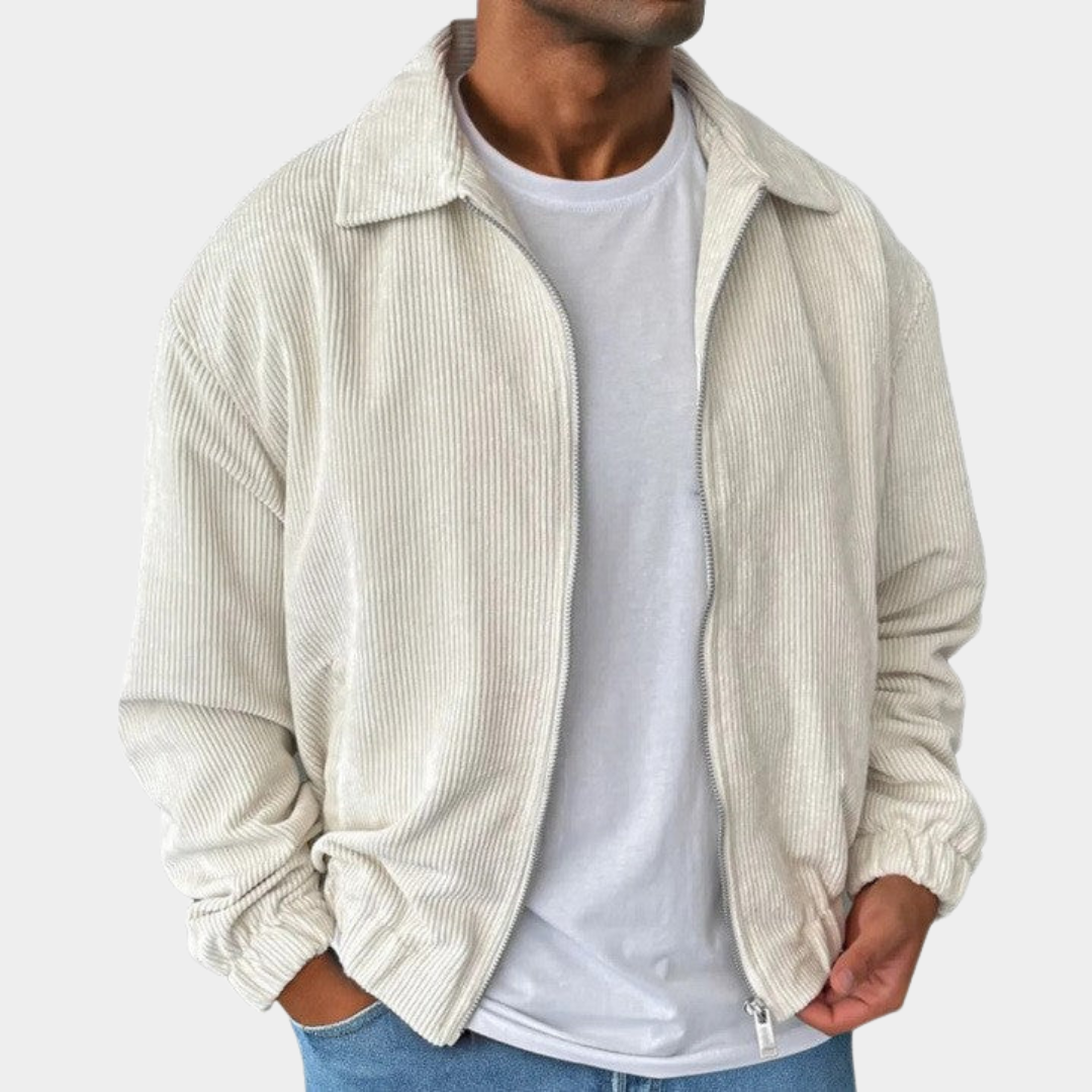 Herren Jacke aus Kordstoff im lockeren Design in Hellgelb