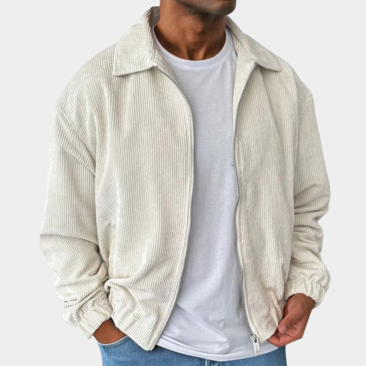 Herren Jacke aus Kordstoff im lockeren Design in Hellgelb