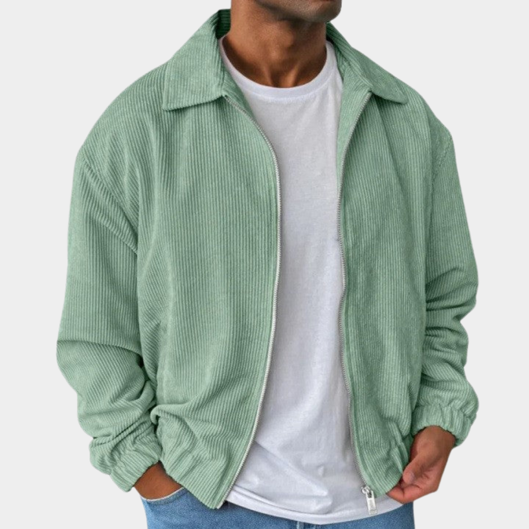 Herren Jacke aus Kordstoff im lockeren Design in Hellgrün