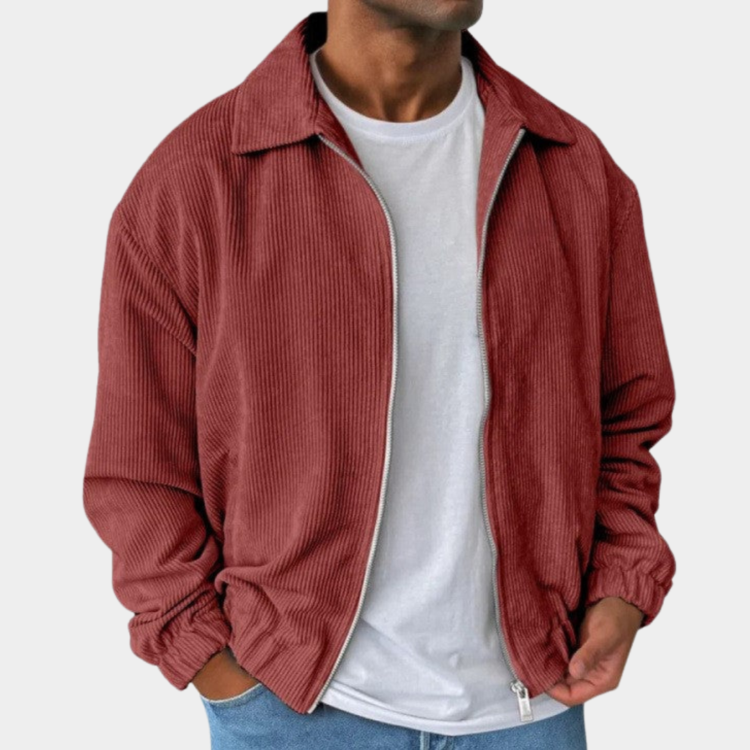 Herren Jacke aus Kordstoff im lockeren Design in Rot