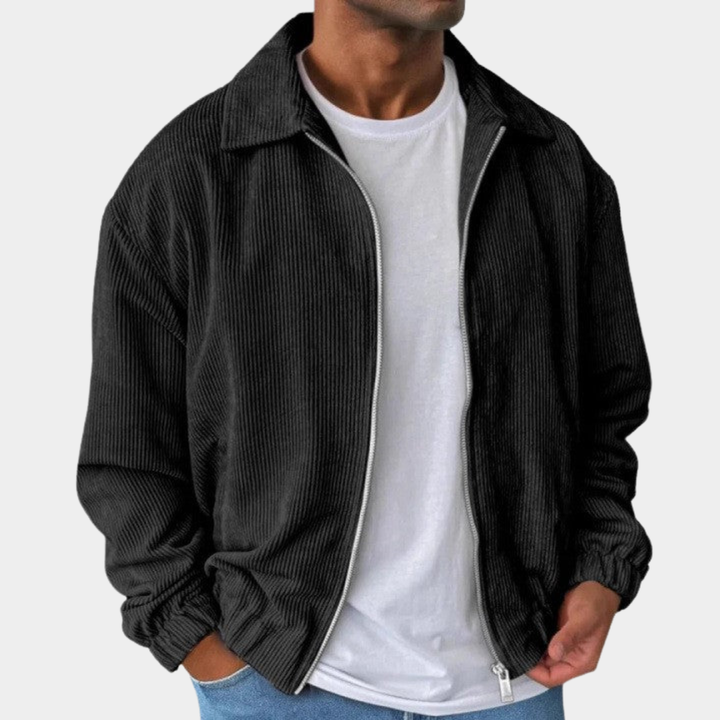 Herren Jacke aus Kordstoff im lockeren Design in Schwarz