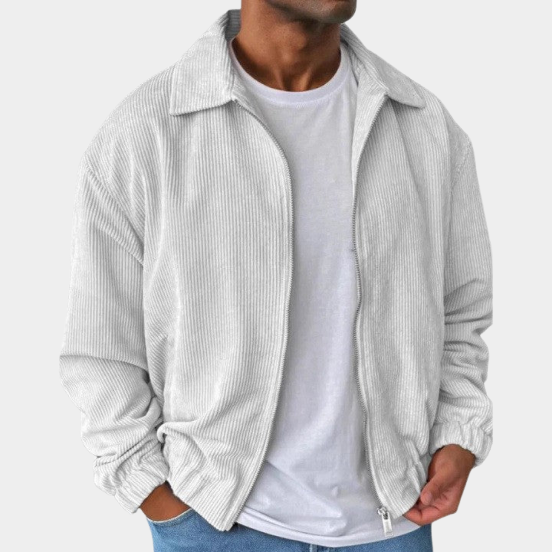 Herren Jacke aus Kordstoff im lockeren Design in Weiß