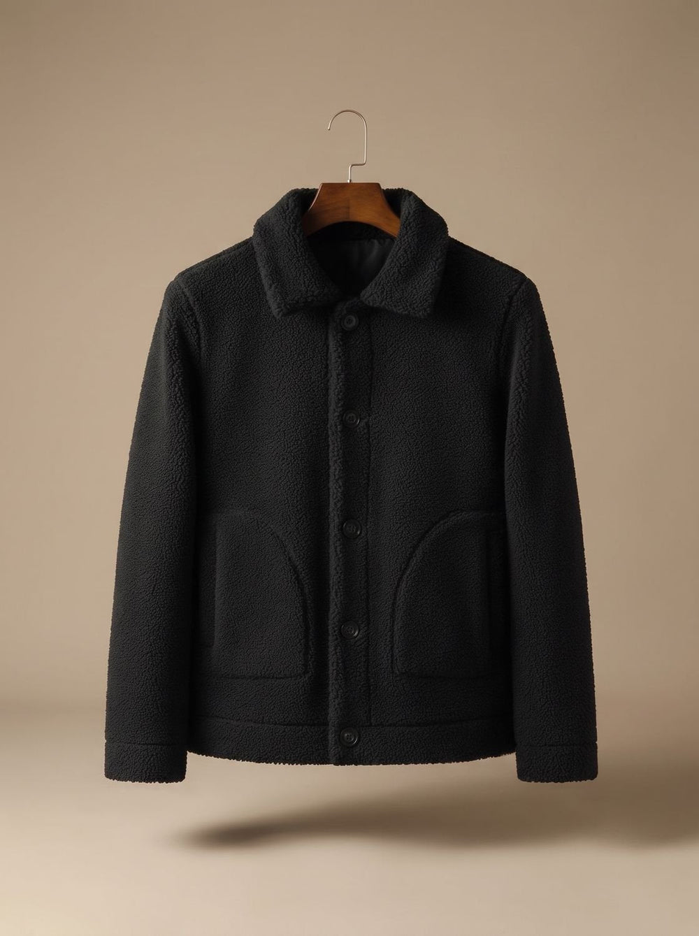 Herren Jacke aus kuscheligem Sherpa Fleece in Schwarz
