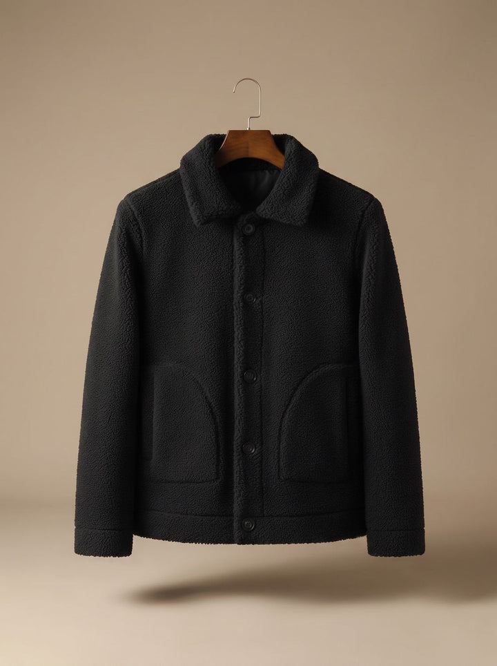 Herren Jacke aus kuscheligem Sherpa Fleece in Schwarz
