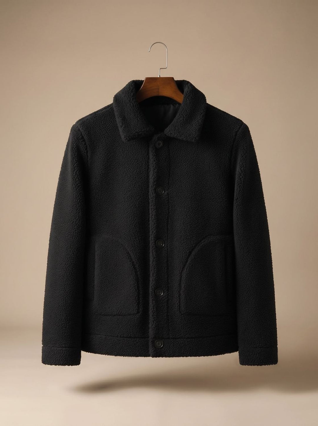 Herren Jacke aus Teddyfleece für den Winter in Schwarz