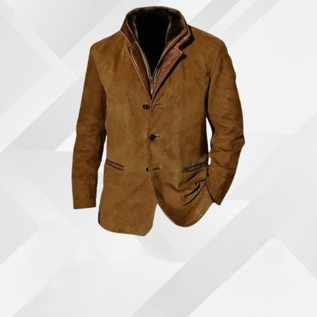 Herren Jacke aus Wildleder mit klassischen Lederakzenten in Braun