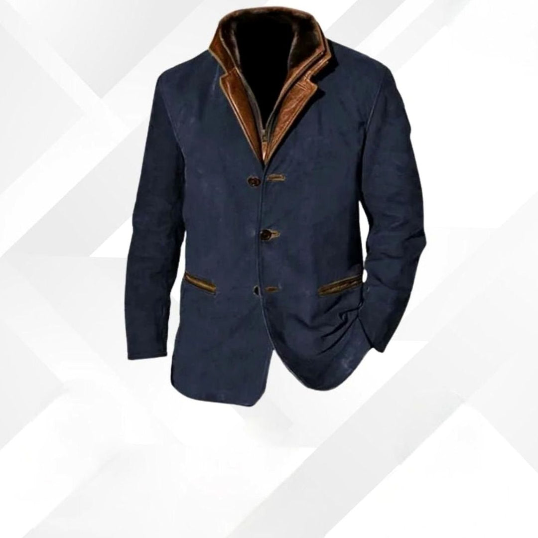 Herren Jacke aus Wildleder mit klassischen Lederakzenten in Dunkelblau