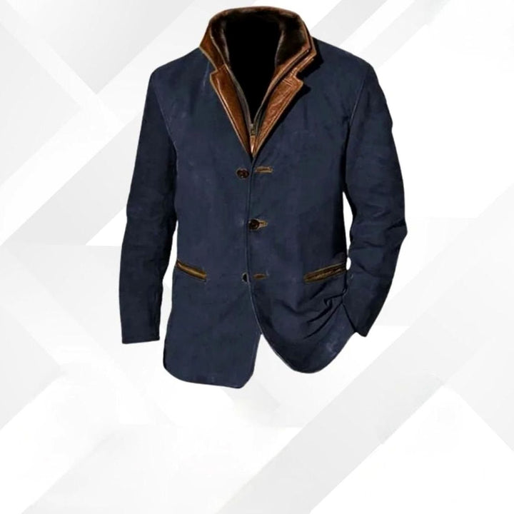 Herren Jacke aus Wildleder mit klassischen Lederakzenten in Dunkelblau