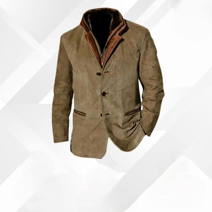Herren Jacke aus Wildleder mit klassischen Lederakzenten in Khaki