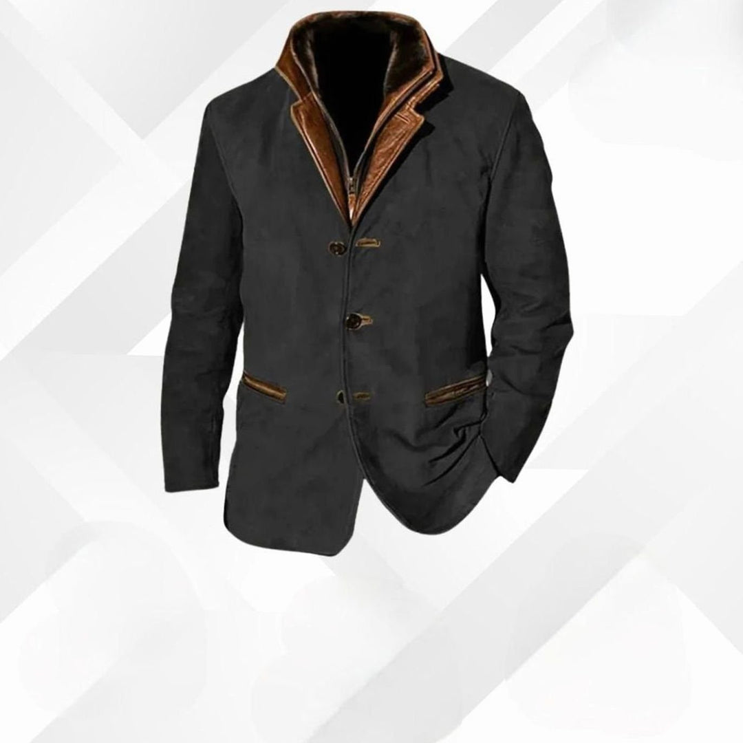 Herren Jacke aus Wildleder mit klassischen Lederakzenten in Schwarz