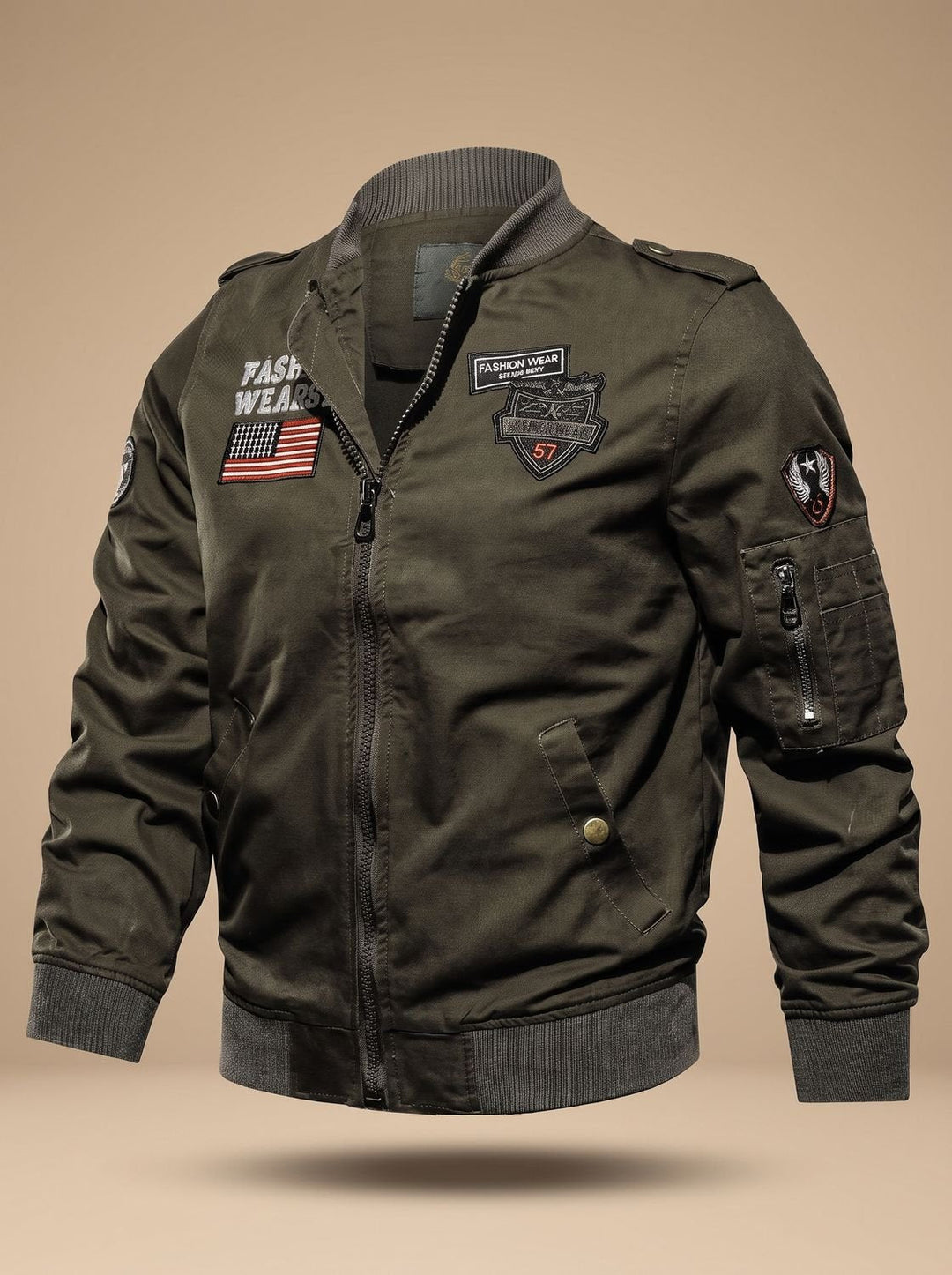 Herren Jacke im Bomber-Stil mit Militär-Patches in Grün