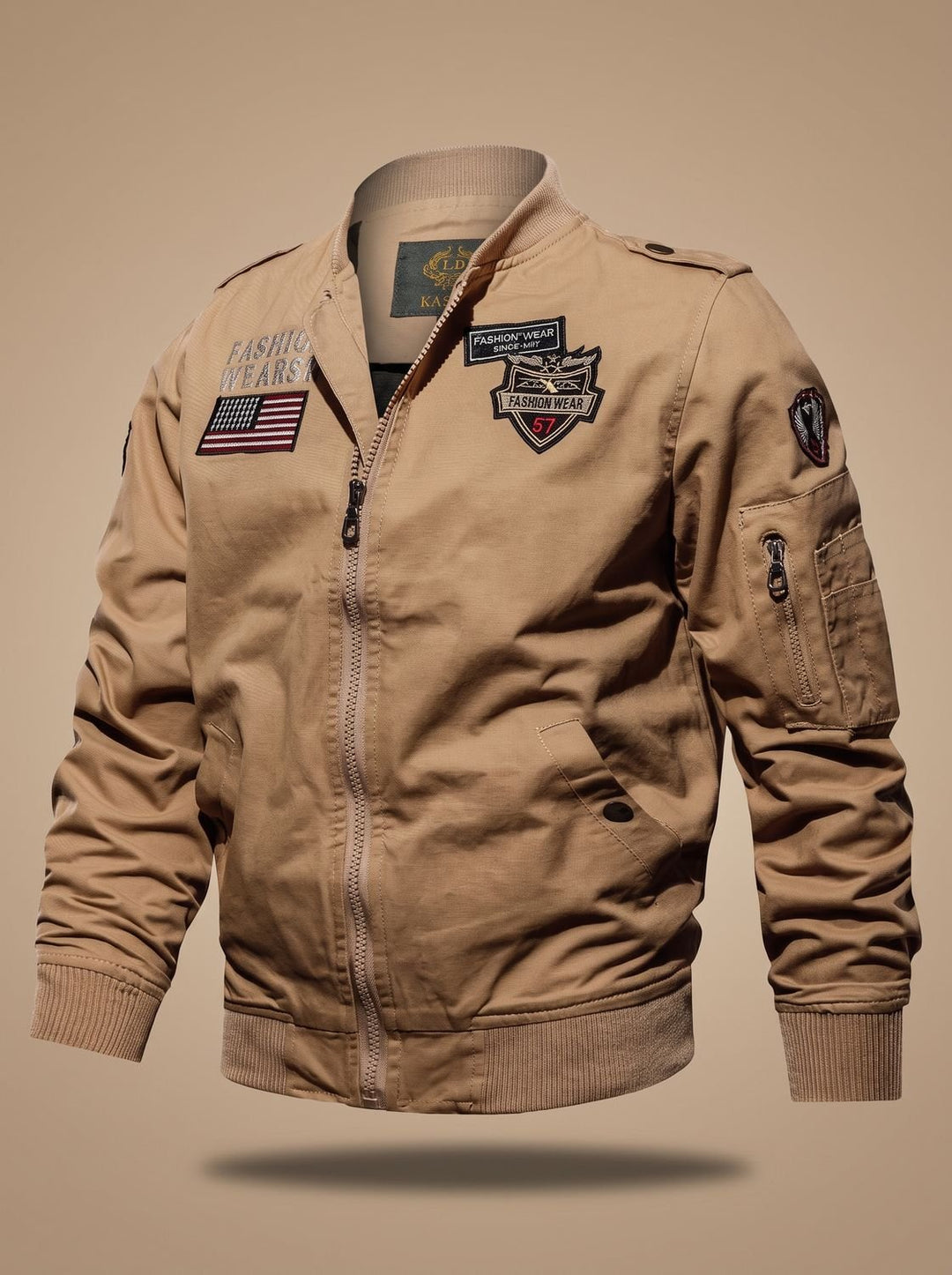 Herren Jacke im Bomber-Stil mit Militär-Patches in Khaki