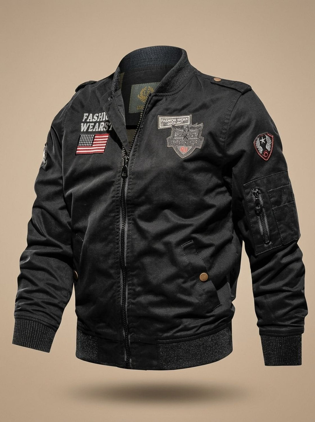 Herren Jacke im Bomber-Stil mit Militär-Patches in Schwarz